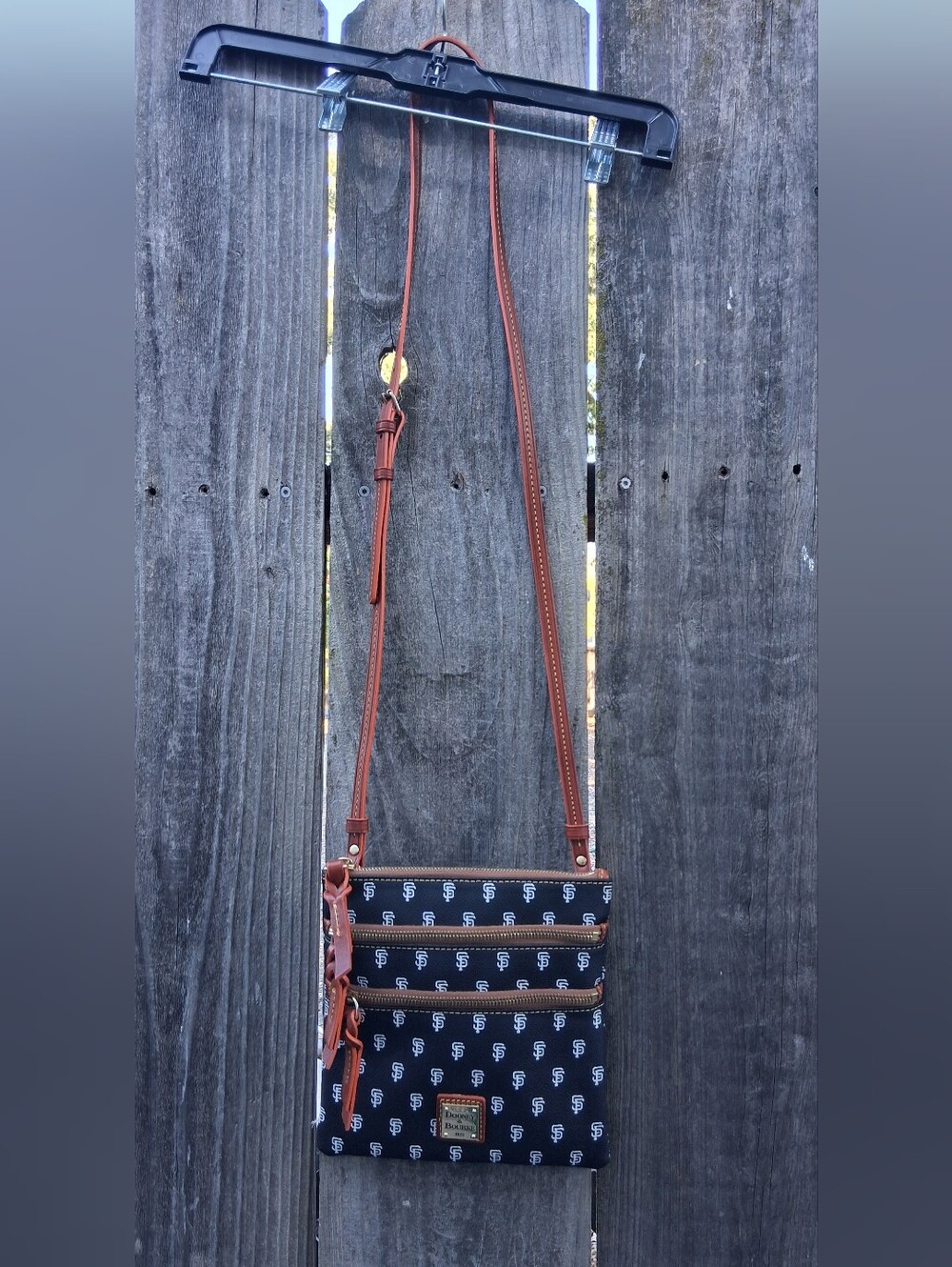 Dooney & Bourke SF GIANTS Black Crossbody with Brown Leather Trim